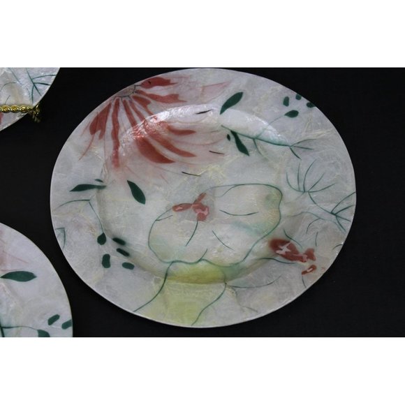 Set of 6 Capiz Serveware Floral Plates From Philippines - Picture 5 of 15